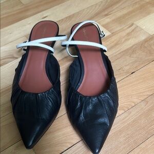 Reformation Black Leather Women's Shoes with White Straps